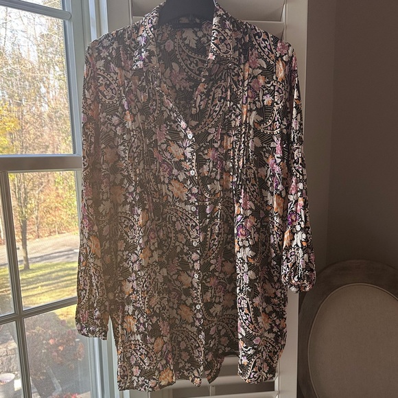 Jane and Delancey Tops - Jane & Delancey Floral Womans Blouse Tunic Long Sleeve Paisley Pleaded front